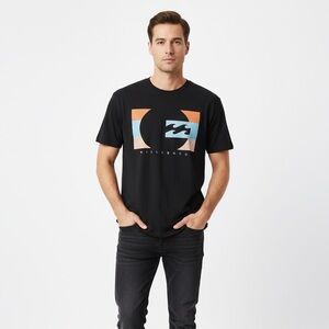Billabong Men's Black Tee with Vibrant Graphic